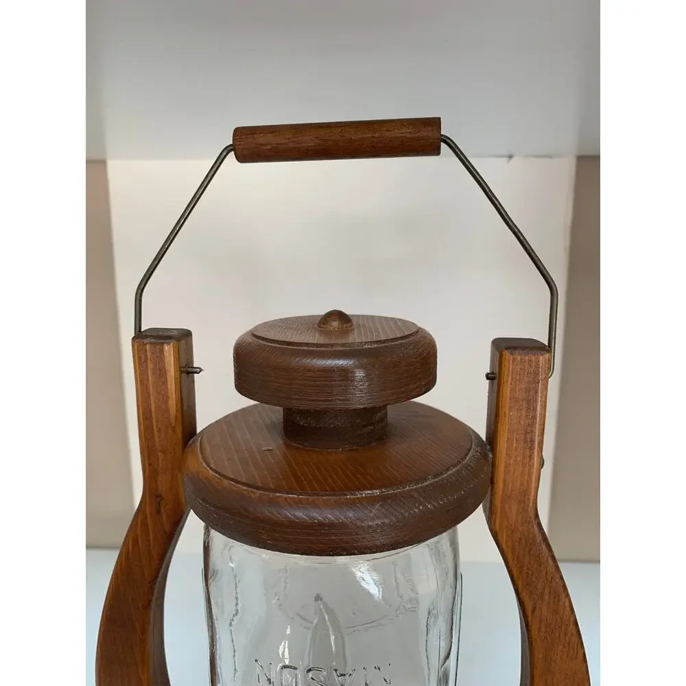 VTG Handmade Wood Lantern Ball Jar Electric Country Cabin Primitive